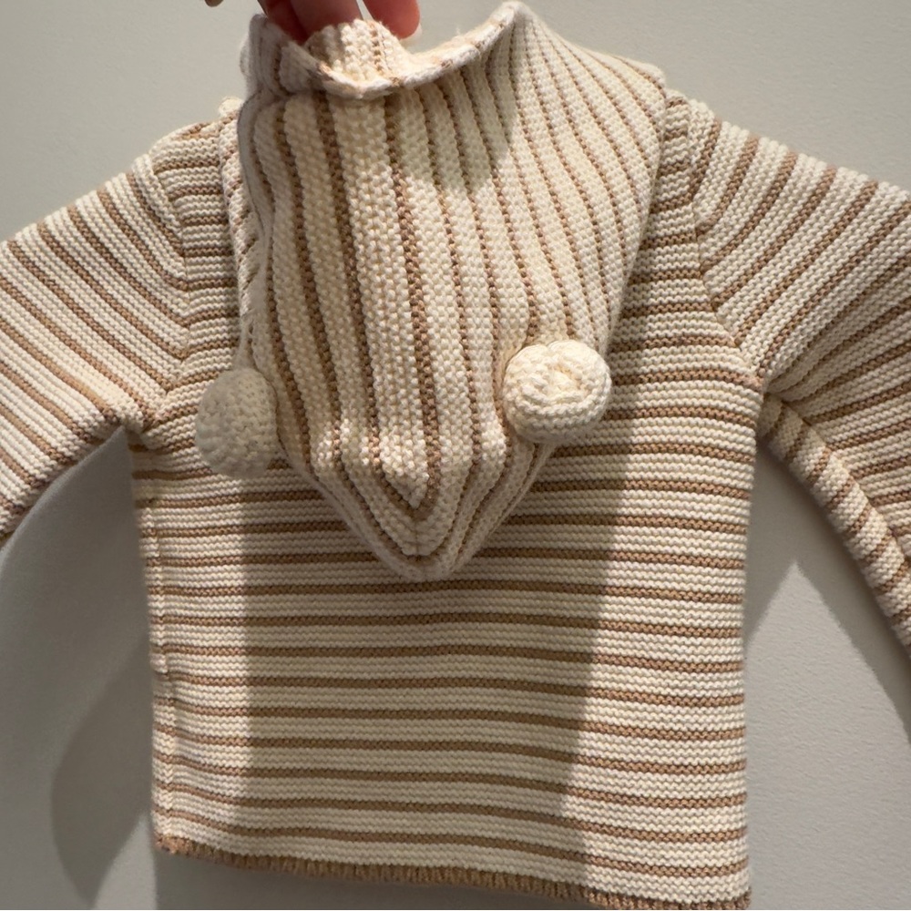 Baby Gap Oatmeal Stripe Teddy Bear Hooded Sweater Jacket 18-24 Months - Picture 5 of 8